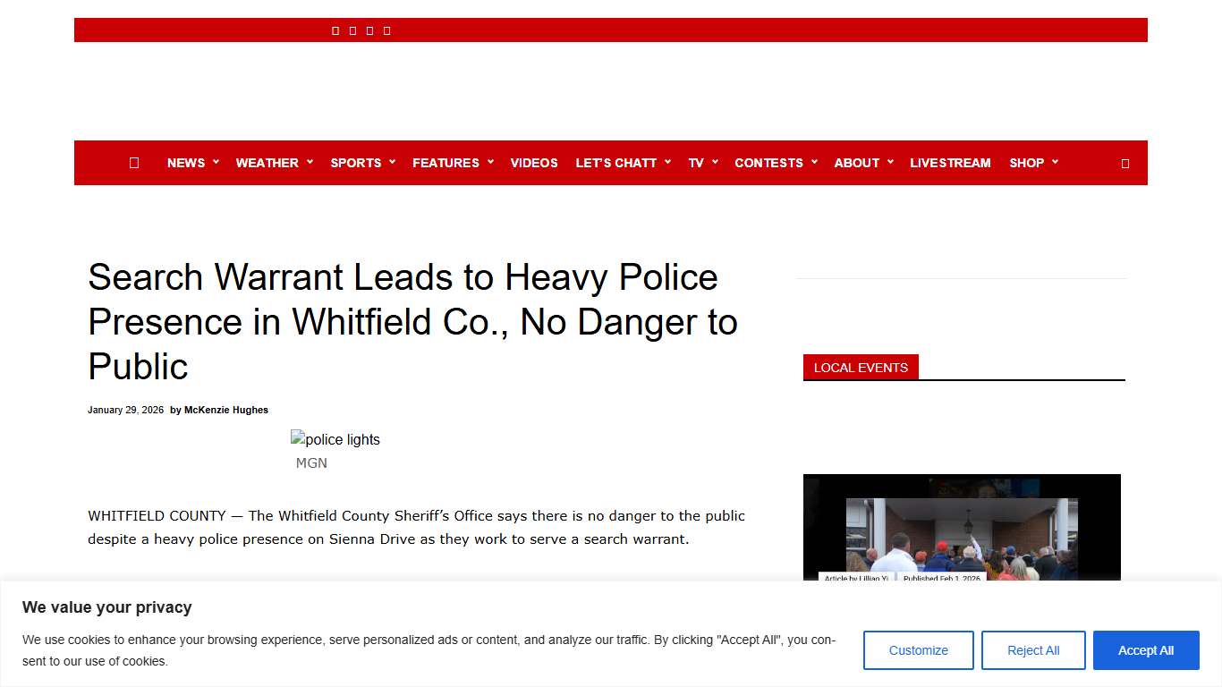 Search Warrant Leads to Heavy Police Presence in Whitfield Co., No Danger to Public - WDEF