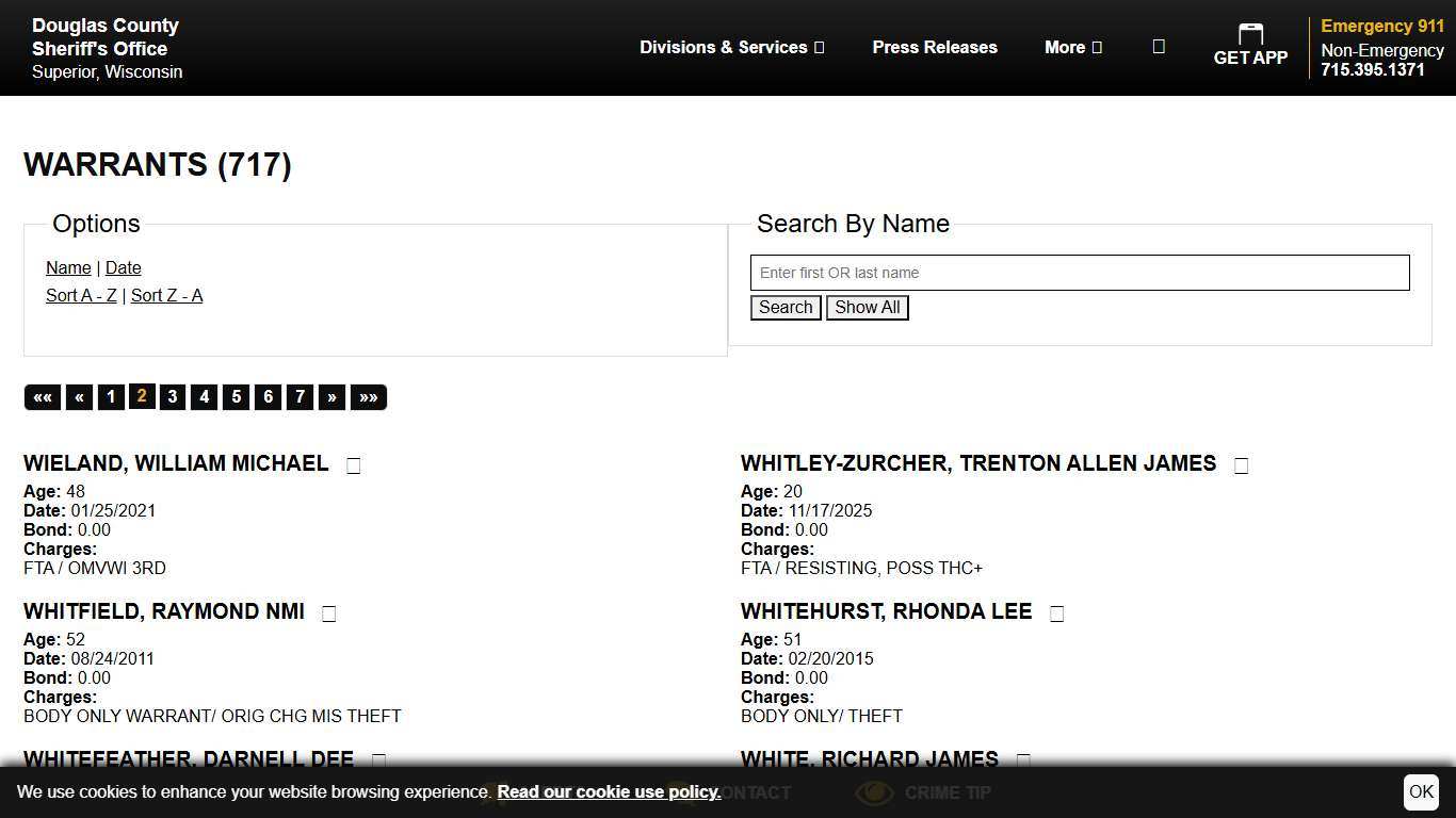 Warrants Douglas County Sheriff WI Sort Name - Descending Page 2